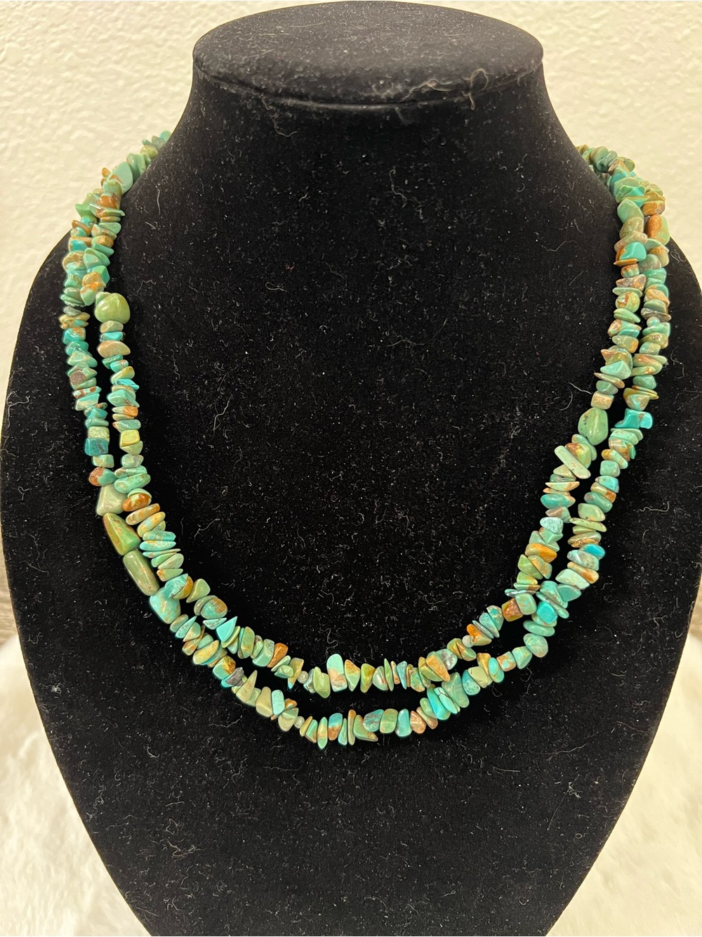 Turquoise Chip Double-Strand Necklace - Green/Blue